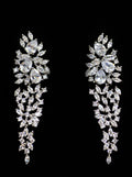 Crystal leaf statement earrings featuring dramatic tapered cascade of marquise-cut stones, product view at Rebecca’s…