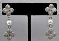 Gold-tone floral pearl earrings featuring sparkling flower motif with a petite pearl drop, alternate view at Rebecca’s…
