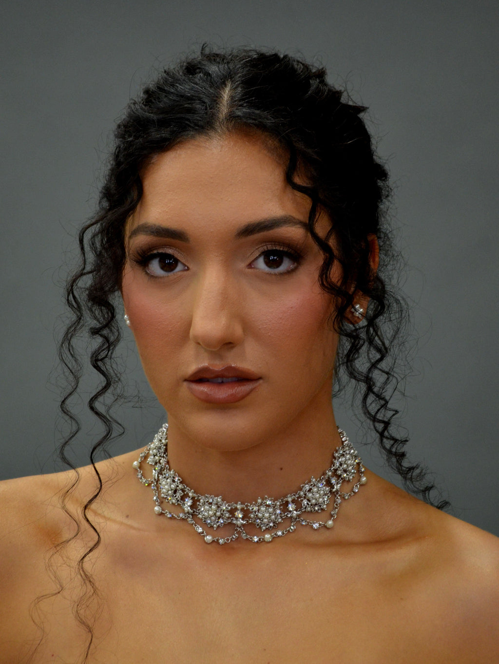 Pearl and crystal scalloped choker featuring close-fitting scalloped design with luminous pearl accents, alternate view at…