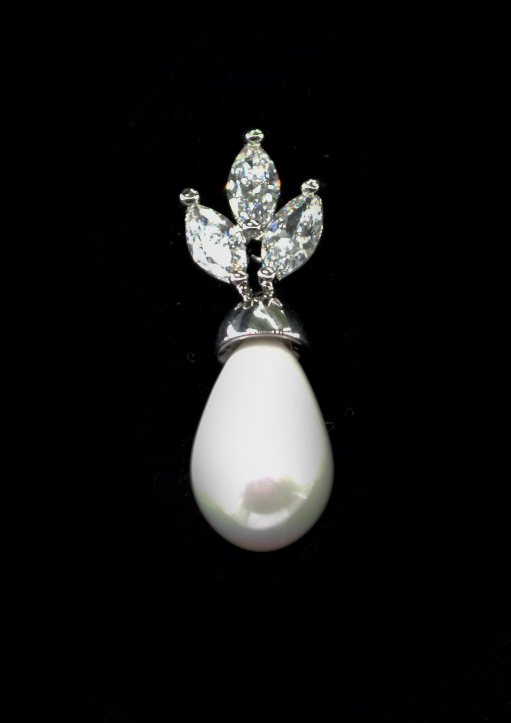 Crystal and pearl necklace-and-earring set featuring graduated crystal strand finished with matching pearl drops, detail…