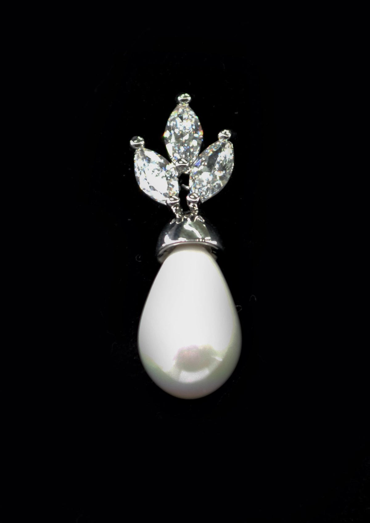 Crystal and pearl necklace-and-earring set featuring graduated crystal strand finished with matching pearl drops, detail…