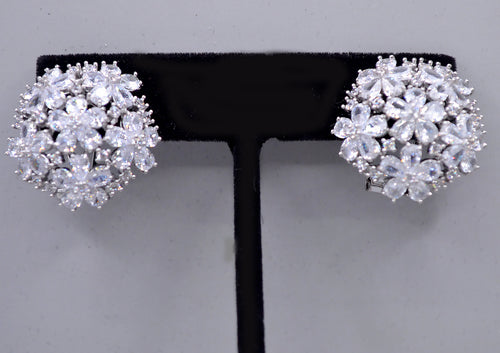 Crystal flower cluster studs featuring full dimensional bloom made from marquise-cut stones, product view at Rebecca’s…
