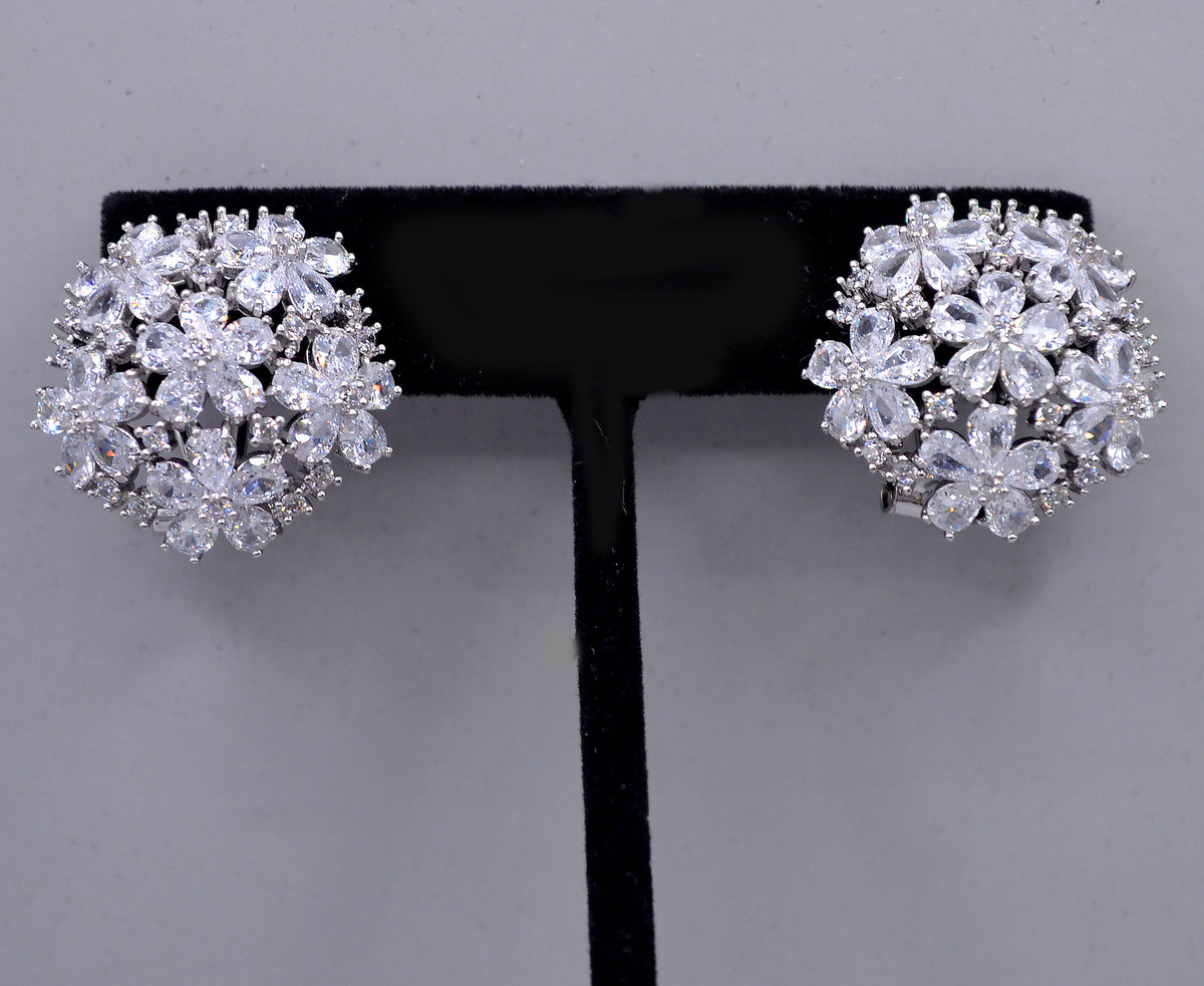 Crystal flower cluster studs featuring full dimensional bloom made from marquise-cut stones, alternate view at Rebecca’s…