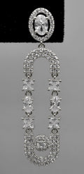 Double-loop crystal earrings featuring elongated linked loops covered in petite sparkling stones, view 4 at Rebecca’s…