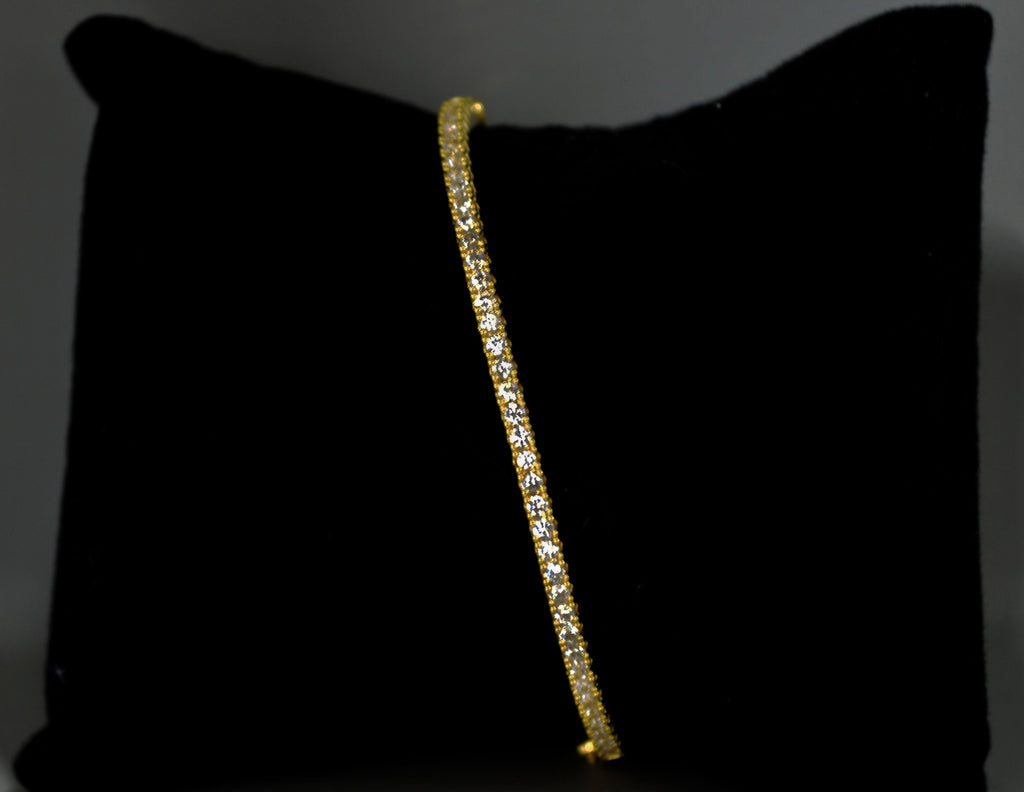 Slim crystal bridal bangle featuring fine row of petite stones for understated sparkle, product view at Rebecca’s Louisville