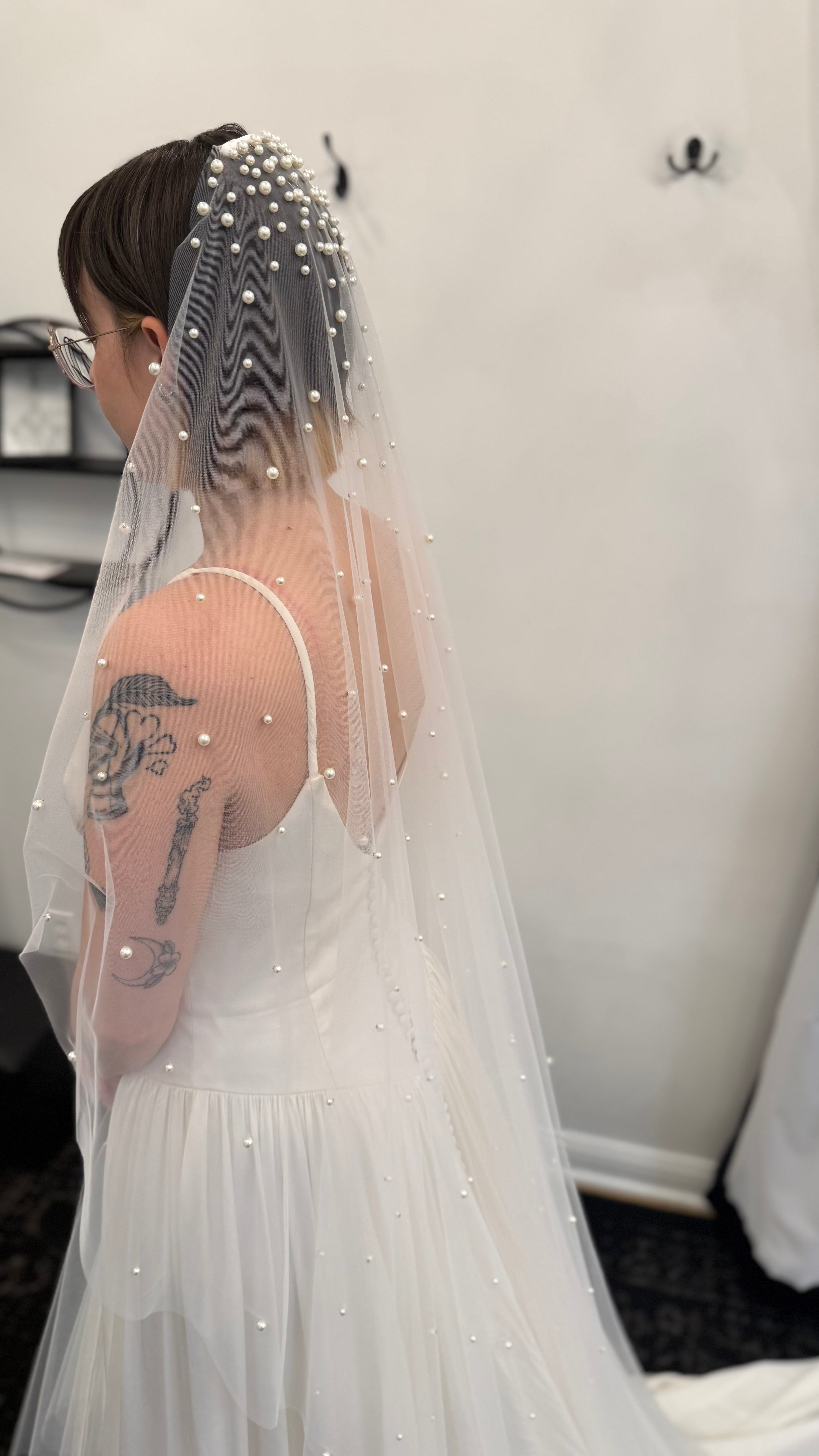 Allover Pearl Cathedral Veil | Modern Bridal Statement Veil