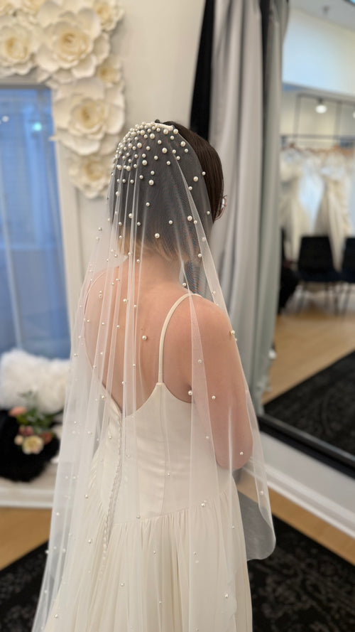 Allover Pearl Cathedral Veil | Modern Bridal Statement Veil